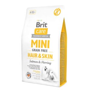 Сухой корм для собак миниатюрных пород, шерсть которых требует дополнительного ухода Brit Care GF Mini Hair & Skin 2 кг (лосось и сельдь)