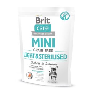 Сухой корм для собак миниатюрных пород с лишним весом или стерилизованых Brit Care GF Mini Light & Sterilised 400 грм. (лосось и кролик)
